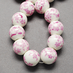 Perline porcellana stampato fatto a mano, tondo, perla rosa, 16mm, Foro: 4 mm