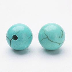 Perles de magnésite naturelle, teints et chauffée, la moitié foré, ronde, turquoise, 6~6.5mm, Trou: 1mm