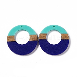 Ciondoli in resina opaca e legno di noce, ciondoli ad anello, blu scuro, 38x3.5mm, Foro: 2 mm