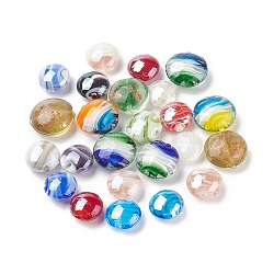 Mixed Handmade Lampwork Beads, Flat Round, Mixed Color, 15~20x6.5~11mm, Hole: 1~2mm