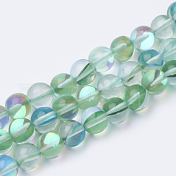Synthetische Mondstein Perlen Stränge, holographische Perlen, gefärbt, Runde, grün, 6 mm, Bohrung: 0.5 mm, 65 Stk. / Strang, 15.7 Zoll