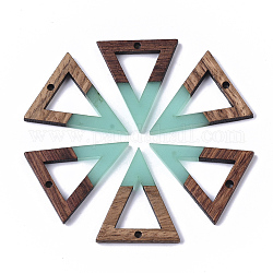 Pendentifs en bois de résine et de noyer, triangle, turquoise foncé, 27.5x24x3.5mm, Trou: 1.8mm