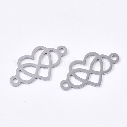 201 Stainless Steel Links connectors, Laser Cut Links, Heart with Infinity, Stainless Steel Color, 13x24x1mm, Hole: 1.8mm