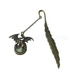 Signets en alliage lumineux, brillent dans les signets de plumes sombres, marqueur de livre pendentif dragon, avec des chaînes câblées, bronze antique, 115mm