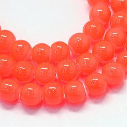 Baking Painted Imitation Jade Glass Round Bead Strands, Coral, 6.5mm, Hole: 1.5mm, about 145pcs/strand, 31.8 inch