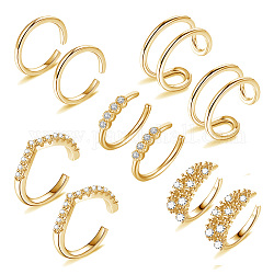 Brass Micro Pave Cubic Zirconia Cuff Earrings, Golden, 13.2x13x1.1mm, 5pcs/set