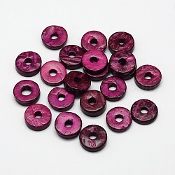 Bolas de coco donas teñidos, púrpura, 9x2~5mm, agujero: 2 mm, aproximamente 1612 unidades / 500 g