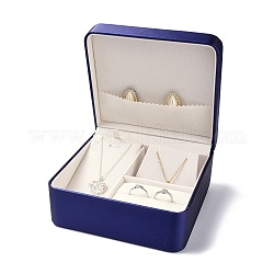 Dell'unità di elaborazione insieme dei monili di cuoio scatole, con spugna bianca, per collane e orecchini, stile trafila, rettangolo, blu medio, 15.1x14.2x7.2cm
