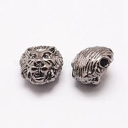 Tibetischer stil legierung perlen, Löwenkopf, Metallgrau, 13x12x8 mm, Bohrung: 2.5 mm