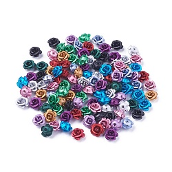 Perles en aluminium, mat, Plaqué longue durée, Flower 5 pétales, couleur mixte, 6~6.5x4mm, Trou: 0.8mm