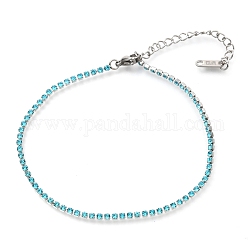 304 Stainless Steel Rhinestone Cup Chain Bracelets, with Lobster Claw Clasps, Stainless Steel Color, Sky Blue, 8-3/8 inch(21.2cm)
