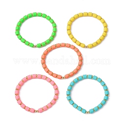 Эластичные браслеты из полимерной глины с бусинами-колоннами, разноцветные, внутренний диаметр: 2-1/8 дюйм (5.28 см)