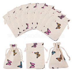 Упаковочные мешки из поликоттона (полиэстер), с печатной бабочкой, цвет пшеницы, 14x10 см