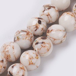 Sea Shell and Synthetic Turquoise Assembled Beads Strands, Round, Old Lace, 10mm, Hole: 1.2mm, about 40pcs/strand, 15.5 inch(39.5cm)