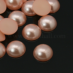 Half Round Domed Imitated Pearl Acrylic Cabochons, Pink, 7x3.5mm