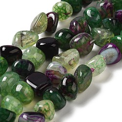 Chapelets de perles d'agate naturelle, teints et chauffée, pépites, pierre roulée, vert foncé, 6.5~13x10~13x1.5~11mm, Trou: 1.6mm, Environ 22 pcs/chapelet, 7.20~7.72'' (18.3~19.6 cm)