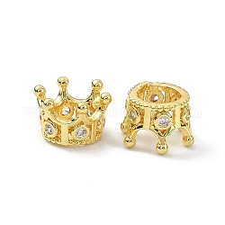 Perles européennes en laiton avec strass, Perles avec un grand trou   , couronne, véritable 18k plaqué or, 7x10x11.5mm, Trou: 5.5mm