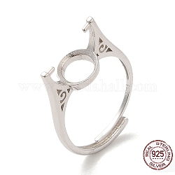 Componenti dell'anello in argento sterling placcato rodio regolabili, per mezzo forato perle, platino, vassoio: 925mm, 10x5mm, ago :16.5mm