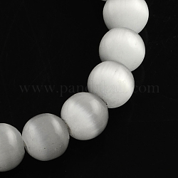 Chapelets de perles d'œil de chat en verre, ronde, blanc, 5mm, Trou: 1mm, Environ 80 pcs/chapelet, 14 pouce