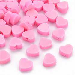 Abalorios de arcilla polimérica hechos a mano, corazón, rosa perla, 8~9x9~10x3~5mm, agujero: 1.2 mm