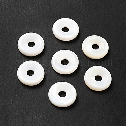 Cuentas de concha naturales de agua dulce, donut / pi disc, blanco, 10x2mm, agujero: 3 mm