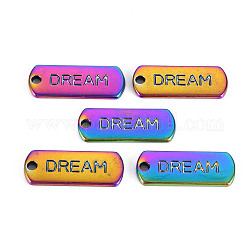 Rainbow Color Alloy Charms, Cadmium Free & Nickel Free & Lead Free, Oval with Dream, 20x8x1.5mm, Hole: 1.6mm