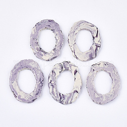 Perles de résine semi-percées, pour la fabrication de gros pendentifs, tranches de pierres précieuses imitation, ovale, support violet, 52~54x36~39x4~5mm, demi-trou: 1 mm