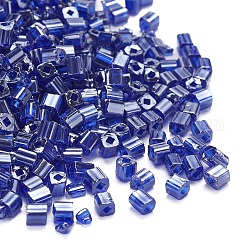 6/0 Glasperlen, transparente Farben Glanz, quadratisches Loch, Würfel, Blau, 3~5x3~4x3~4 mm, Bohrung: 1.2~1.4 mm, ca. 1000 Stk. / 100 g