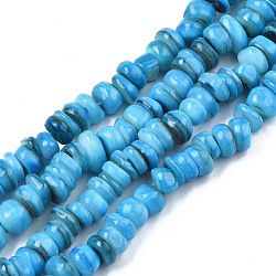 Chapelets de perles de coquille de trochid / trochus coquille, teinte, plat rond, bleu profond du ciel, 5~10x1~7mm, Trou: 1mm, Environ 94 pcs/chapelet, 14.96'' (38 cm)