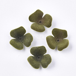 Calottes en acrylique flocky, 3 pétales, fleur, vert olive, 22x23x8mm, Trou: 1mm