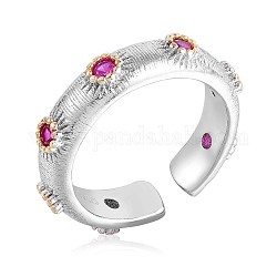 925 anillo de puño abierto de sol de plata esterlina, anillo de dedo de circonita cúbica cereza para mujer, Platino, nosotros tamaño 5 1/4 (15.9 mm)