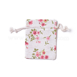 Bolsas de embalaje de arpillera, bolsas de cordón, rectángulo con el modelo de flor, colorido, 8.7~9x7~7.2 cm