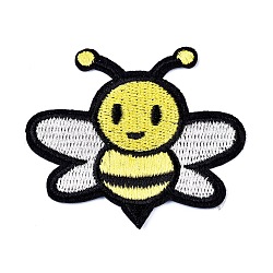 Lindo parche de tela bordada computarizada con forma de abeja para planchar / coser, accesorios de vestuario, apliques, amarillo, 61x55x1.3mm
