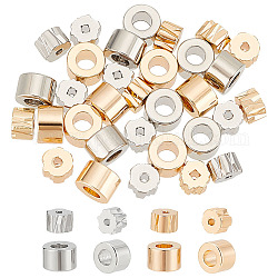 BENECREAT 32Pcs 4 Styles Brass Beads, Column, Mixed Color, 5~6x3~4mm, Hole: 1~2.5mm, 8pcs/style