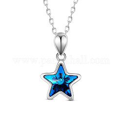 SHEGRACE 925 Sterling Silver Crystal Pendant Necklace, Star, Platinum Plated, Prussian Blue, 17.72 inch(45cm)