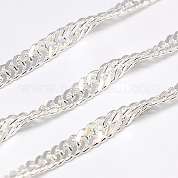 Brass Singapore Chains, Water Wave Chains, Soldered, with Spool, Silver, 3.5x1mm, about 82.02 Feet(25m)/roll