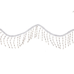 Delorigin 2 Yard Polyester mit Quastenbändern aus Kunststoffperlen, Fransenbesatz, goldenes Gurtband, mit 1 Stück Garnspulen weißen Karten, Silber, 2-5/8~2-3/4 Zoll (68~71 mm)