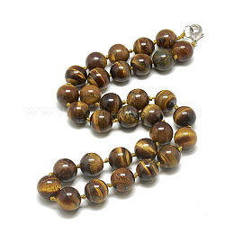 Colliers de perles naturelles en œil de tigre, avec mousquetons en alliage, ronde, 18.8 pouce ~ 19.2 pouces (48~49 cm), rond: 10 mm