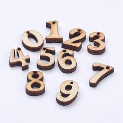 Ciondoli di legno non tinto, numero, cammello, 14~15x9~11.5x3~3.5mm, Foro: 1~2 mm