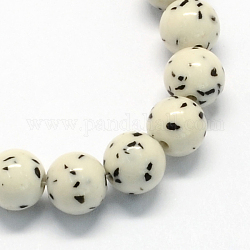 Perline gemma sintetica fili, imitazione Bodh buddista, tondo, bianco, 8mm, Foro: 1 mm, circa 50pcs/filo, 15.7 pollice