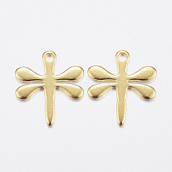304 Stainless Steel Charms,  Dragonfly, Golden, 12x10.5x0.8mm, Hole: 1mm