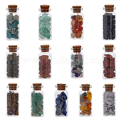 Globleland 13 個 13 スタイル透明ガラスウィッシングボトル装飾  内部に天然宝石のドリフトチップが入っています  家の装飾用  21.7x51.5~53.5mm  1個/スタイル