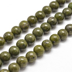 Redondas naturales abalorios verdes de granito hebras, verde oliva oscuro, 8mm, agujero: 1 mm, aproximamente 50 pcs / cadena, 15.7 pulgada
