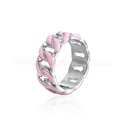 Эмалированные бордюрные цепи из нержавеющей стали, кольца на палец, розовый жемчуг, размер США 8 (18.1 мм)