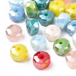 Brins de perles de verre électrolytiques opaques, de couleur plaquée ab , facette, rondelle, couleur mixte, 7.5x4.5mm, Trou: 1.5mm