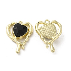Glass Melting Heart Pendant, with Light Gold Alloy Findings, Lead Free & Cadmium Free, Black, 20x15.5x5.5mm, Hole: 1.4mm