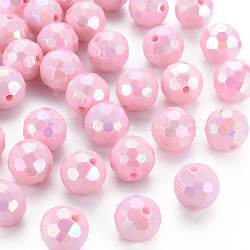 Opake Legierung Perlen, facettiert, gefärbt, AB Farbe, Runde, rosa, 12x11.5 mm, Bohrung: 1.8 mm, ca. 560 Stk. / 500 g