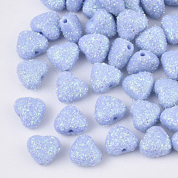 Abalorios acrílicos opacos, con polvo del brillo, corazón, luz azul cielo, 8x9.5x5.5mm, agujero: 1.4 mm