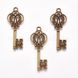 Supports de pendentif avec strass de style tibétain, clé, Sans cadmium & sans nickel & sans plomb, bronze antique, 44x16x2mm, Trou: 2mm