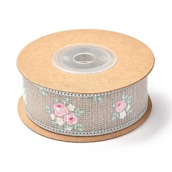 Burlap Ribbon, Flower Pattern, for Gifts Wrapping Party Decorating, Light Grey, 1 inch(25mm), about 5.4yards(5m)/roll
